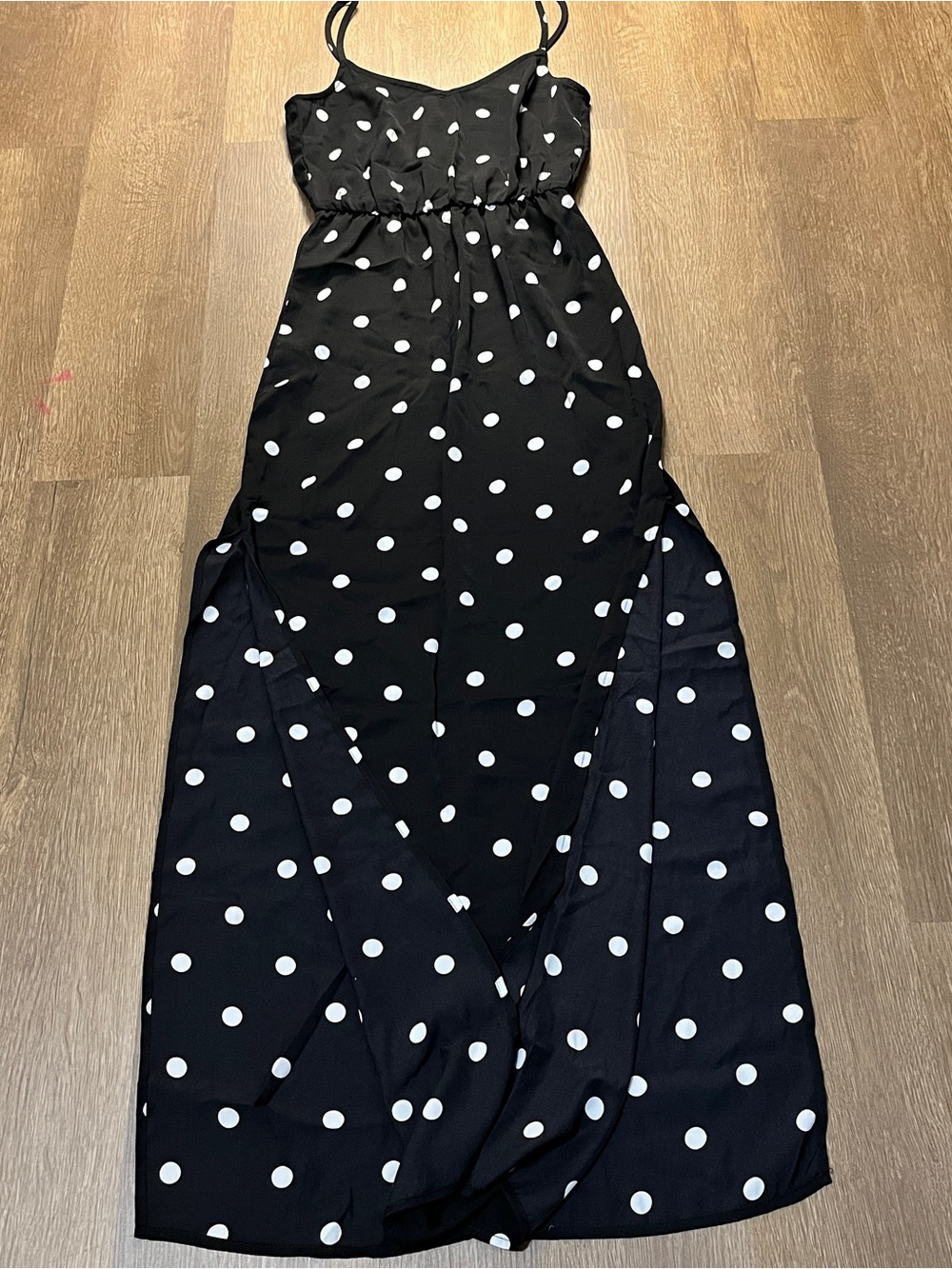 H&M Black Polka Dot Maxi Dress NWT | Faux Wrap Slit | Sz XS